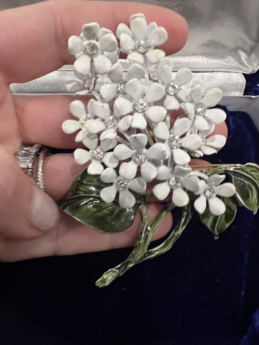 Pin Brooch Rhinestone Flower Enamel Vtg Antique