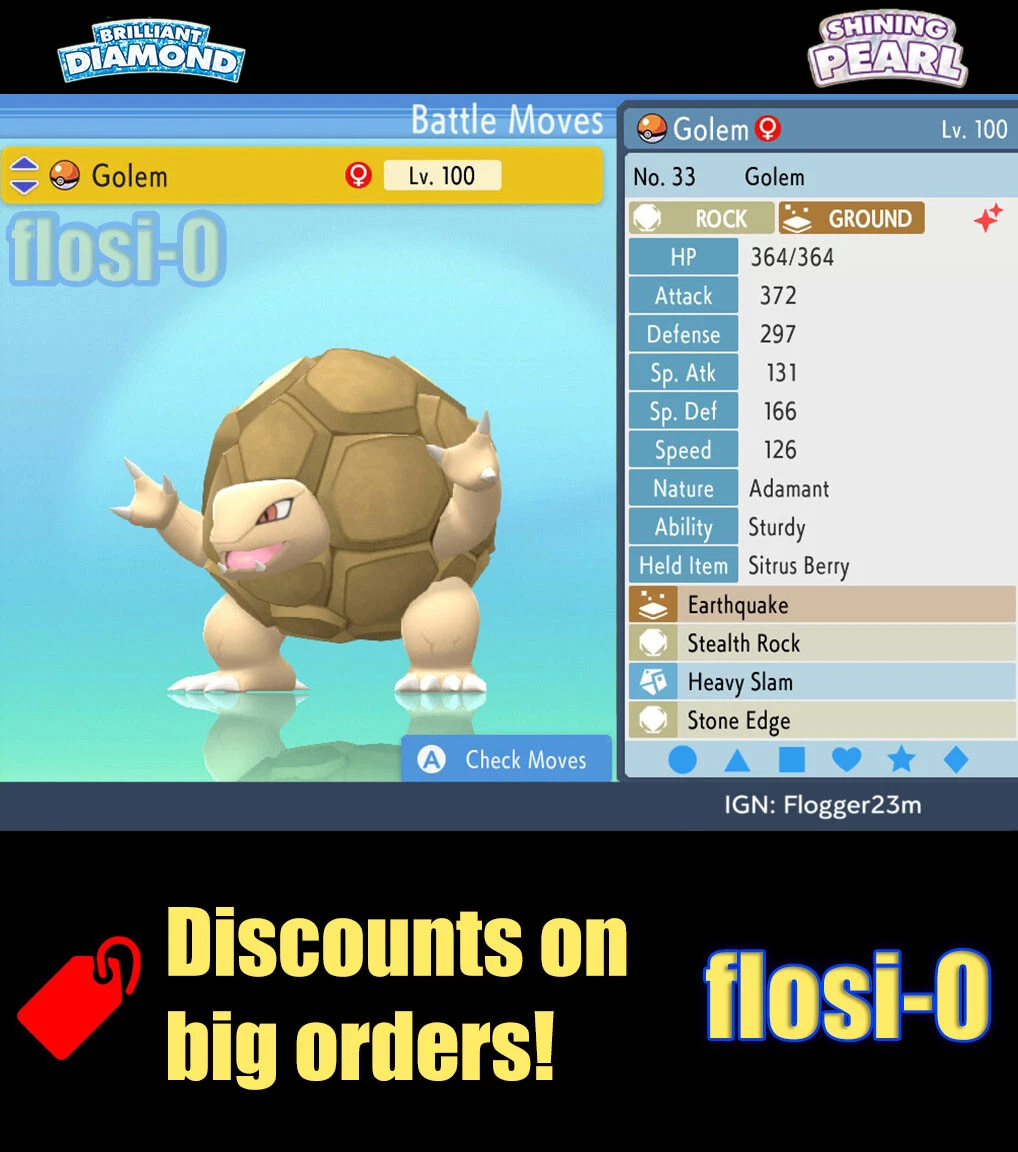 6IV Shiny Golem Pokemon Brilliant Diamond and Shining Pearl | eBay