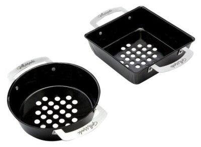 Grill Mark 2-Piece Mini Grill Wok & Veggie Basket Set  6'' Round & Square