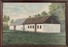 Dipinto a Olio Casa Rustica Vecchio Fattoria Jensen Autografato 1949 33 X 48 CM
