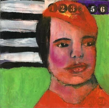 Acrylic Portrait Painting 8x8 Canvas Art Expressive Woman Orange Beret Miz Katie