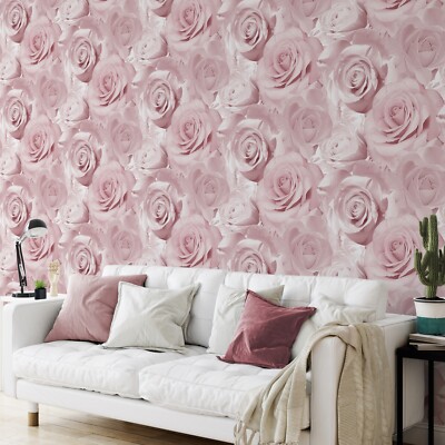 Muriva Bella Soft Pink Tapete Blume Rosenblüte 3D Effekt Floral Designer 