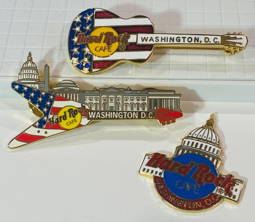 Vintage Hard Rock Cafe WASHINGTON DC USA Pin Set guitar lapel capital white (#2) - Picture 2 of 15