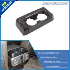 Armrest Box Rear Cup Holder Cover Trim For Ford F150 2015-2020 Black Wood Grain