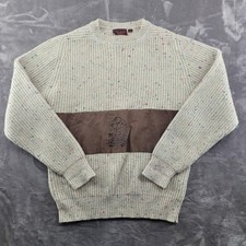 Vintage Chaps Ralph Lauren Sweater Mens Medium Beige Wool Knit Suede Crest 90s
