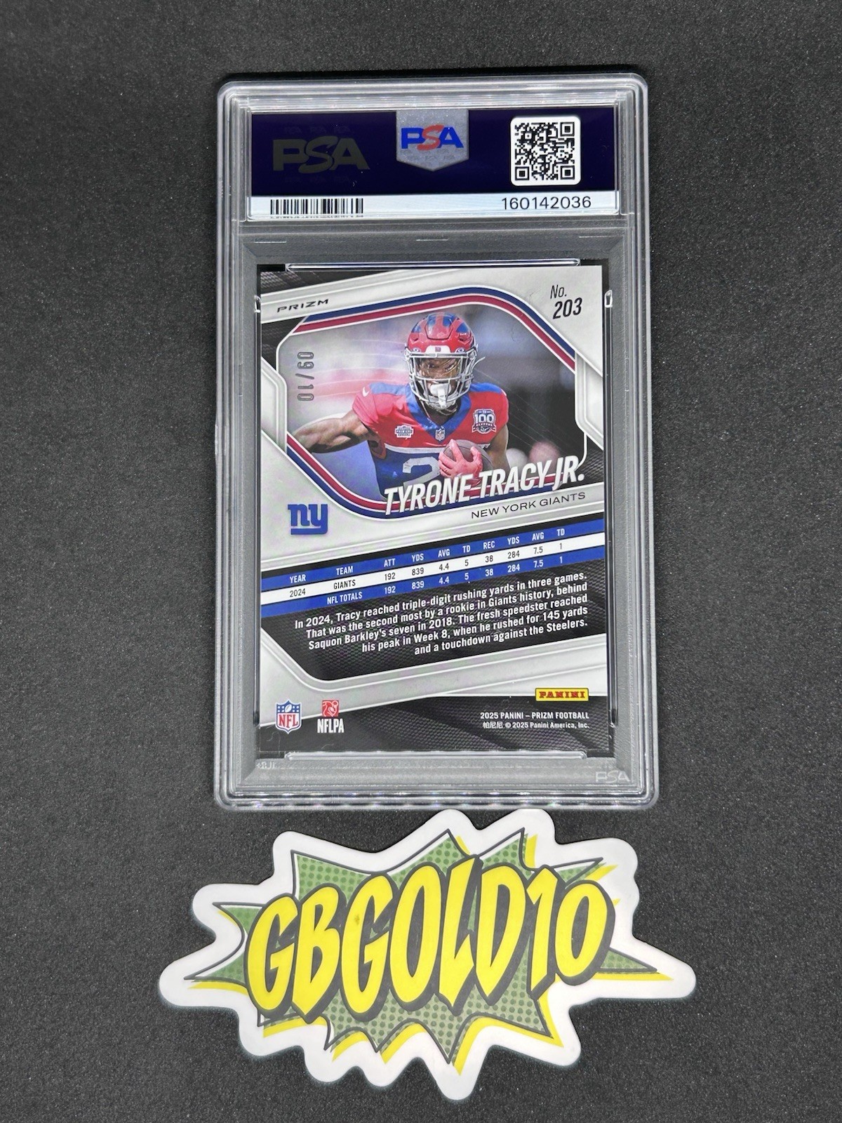 2025 PANINI PRIZM | GOLD PRIZM TYRONE TRACY JR. 203 /10 PSA 10 POP 1 view 2