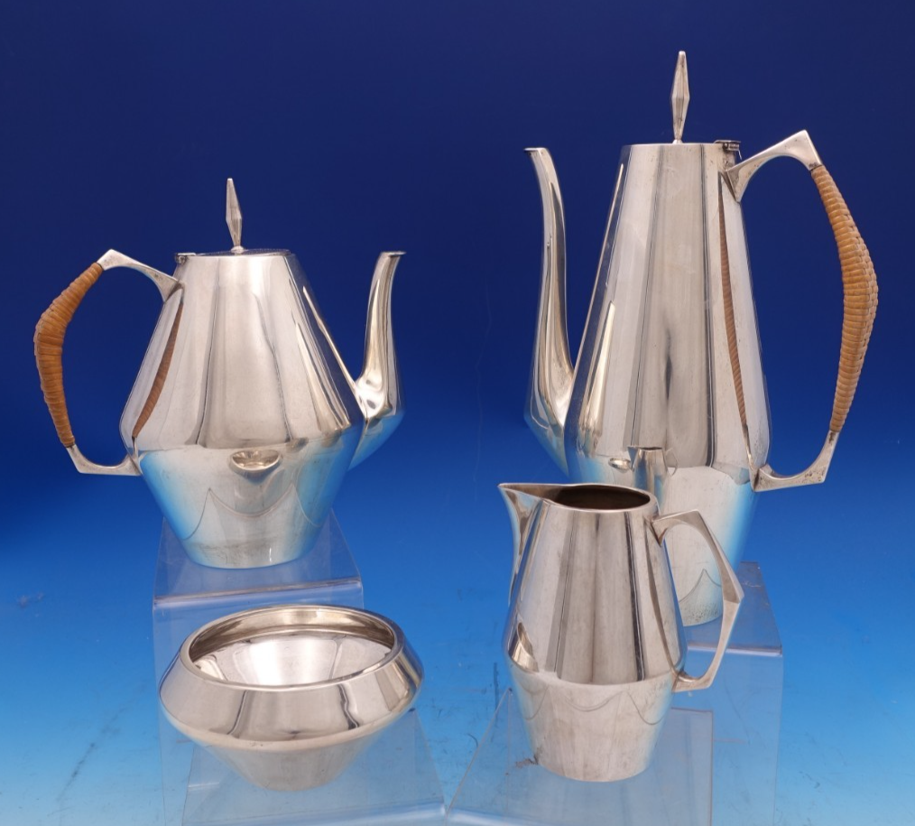 Diamond by Reed and Barton Sterling Tea Set 4pc with Rattan