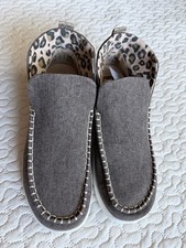 Hey Dude Denny Crafted Women's 8 Brown Leopard Print Slip On Shoes NWOT
