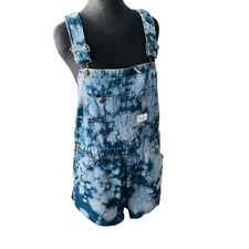 Vintage Sears USA Bleach Denim Overalls Remake Shortalls 34x30 Workwear