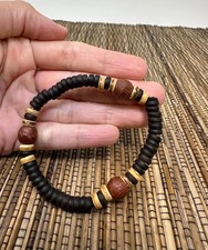 Handmade Boho Wooden Stretch Bracelet Unisex Dark Brown Black Beige Natural Wood