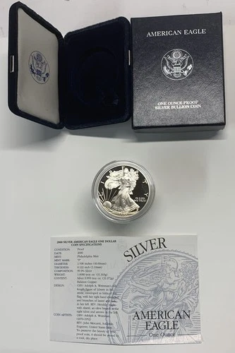 2000-P American Silver Eagle Proof 1 Troy oz .999 Fine Silver Coin in box w/COA