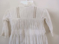 Antique Victorian Handmade Long Cream Christening Gown Baptism Dress Lace Tucks