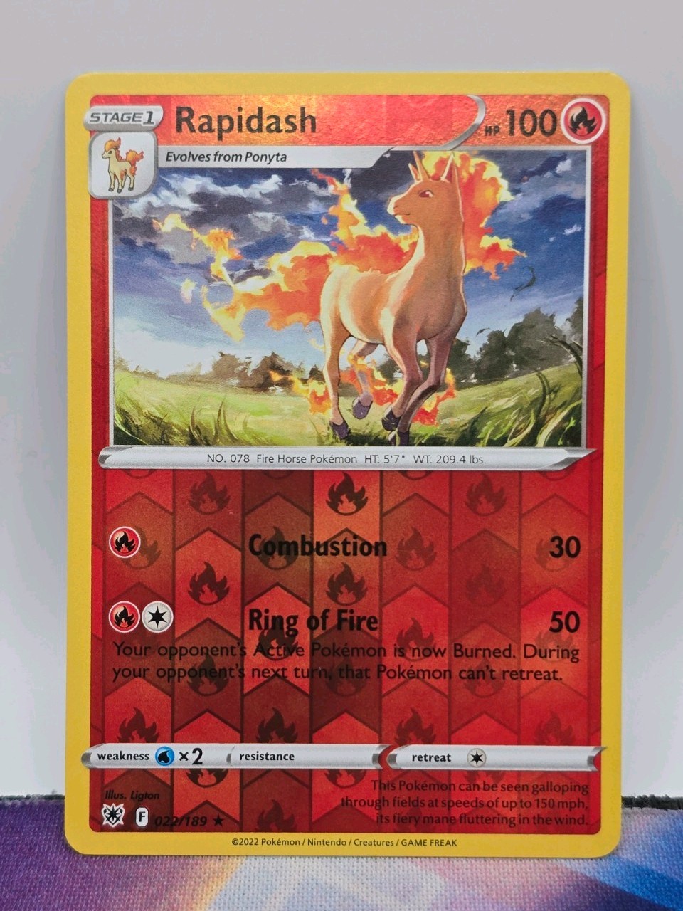 Rapidash 022/189 Rev Holo - Pokemon SWSH10 Astral Radiance Pokémon TCG 