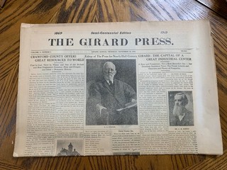 Newspaper The Girard Press Girard Kansas December 20 1919 vintage 50 yr annivers