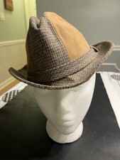 Brown Tweed United Hatters Cap Millinery Fedora Hat Made USA Sz Medium 7-7 1/8