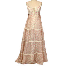 Vtg 70s Prairie Corset Lace Maxi Dress XS  Floral Calico Gunne-Style