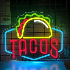 Tacos Neon Sign for Wall Decor, Taco Open LED Blue+Yello+Green 