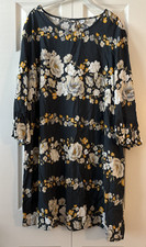 Old Navy Blue XXL Floral Round Neck Bell Sleeves Sheath Dress Large 100% Rayon