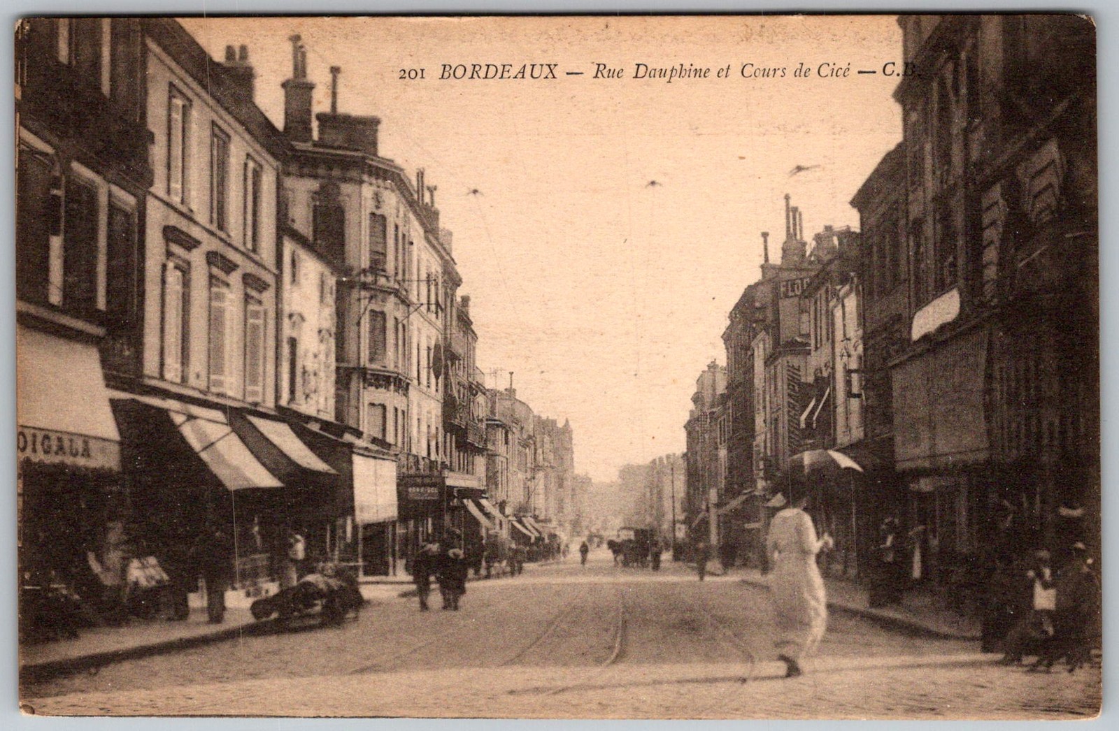 Antique Postcard Rue Dauphine Street Scene Bordeaux, Fr 1910s