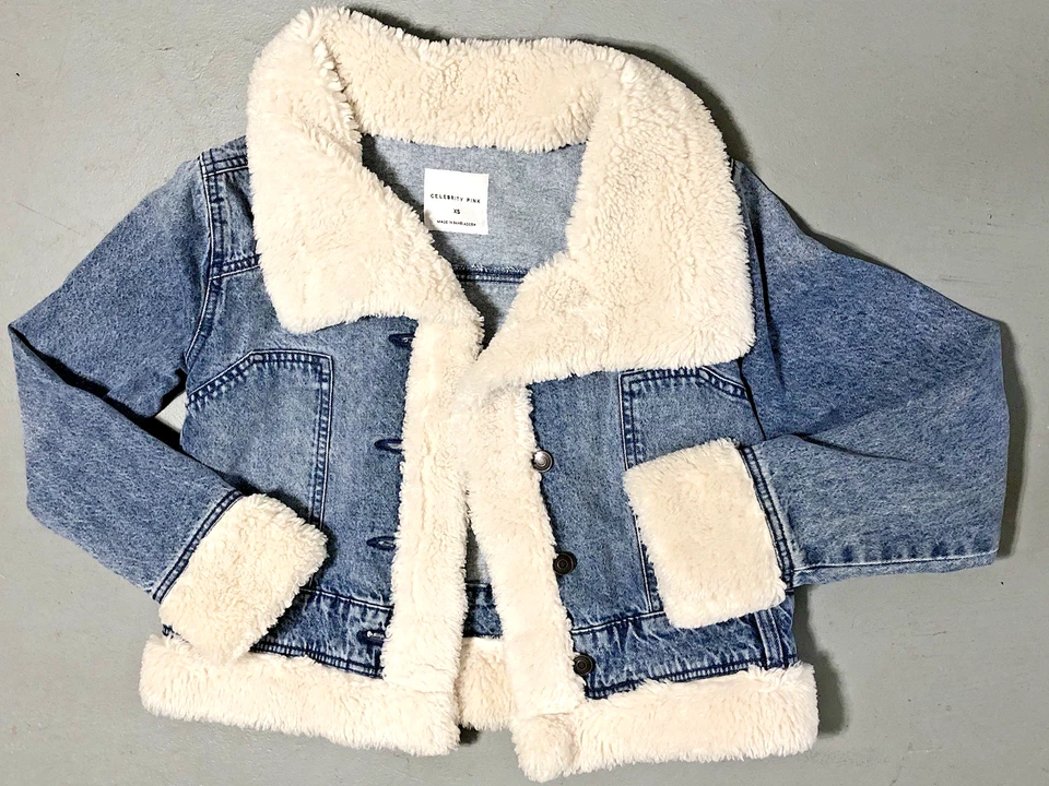 Denim Penny Lane Coat Jacket XS Jean Faux Fur Trim Blue 90’s Y2K - Image 2 of 4