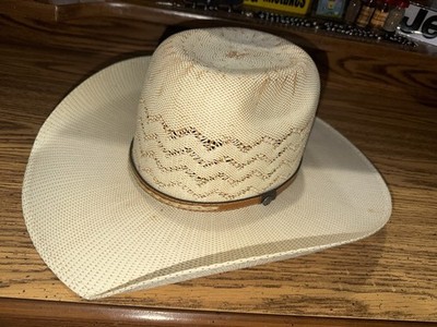 Rafter C Pro Flex 45 Ivory Two Tone Trim Vented Shantung Straw Cowboy Hat No Box