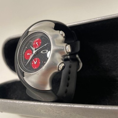 OAKLEY DETONATOR Rare Chronograph Triple Calendar Red Black Silver Watch Boxed