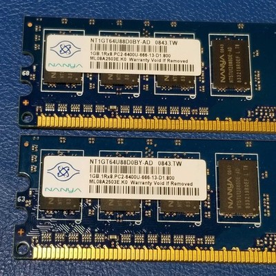 Nanya 2x 1GB PC2-6400U DDR2 800MHz DIMM Memory NT1GT64U88D0BY-AD Desktop RAM