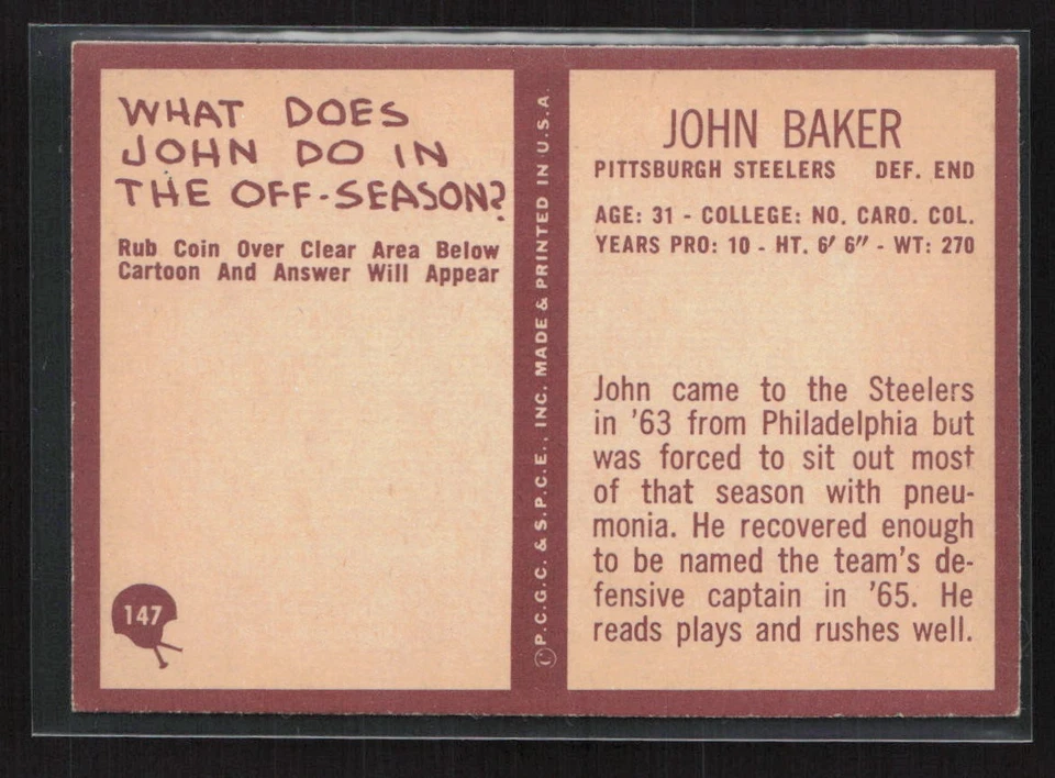 1967 Philadelphia #147 John Baker - NM/MT+ Set Break! - Image 2 of 2