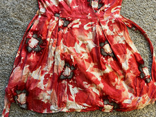 Simply Vera Vera Wang XL Red/Cream Floral Wrap V-Neck Tie Belt Knee Dress