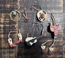 Western Christmas Ornament Lot Of 9 Cowboy Hat, Horseshoe, Saddle, Boots, Guitar