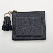 Black Faux Leather Coin Purse Wallet Keychain Tassel Zip Pouch Card Holder