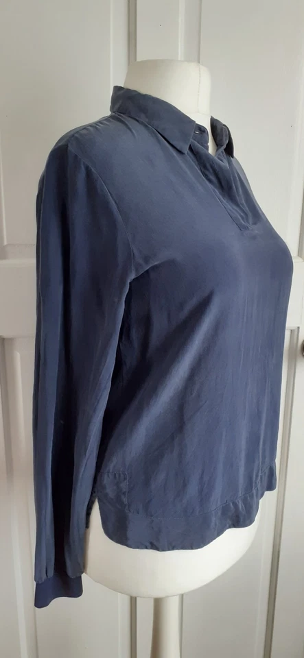 Hugo Boss 100% Silk Ladies Navy Blue Long Sleeve Tunic Blouse Top Size UK 8 - Image 3 of 4