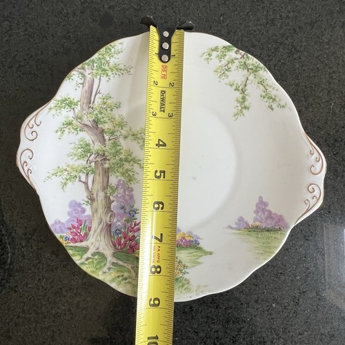 Royal Albert England Bone China Greenwood Tree Cake Plate Handled Gold Trim - Picture 13 of 15
