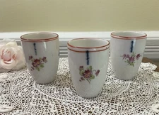 Antique KPM Berlin Porcelain 3 Cordial 2” tall Cups Sprays of Forget-Me-Nots