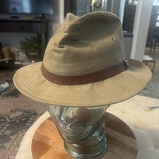VTG Eddie Bauer Canvas Fedora Made In USA Leather Band Medium