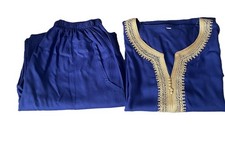 Moroccan Men's Blue and gold Tunic and Pants Set Handmade Clothing