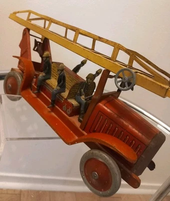 Ancien Camion De Pompier En Tôle - À Clé - Jouet Enfant - UNIS