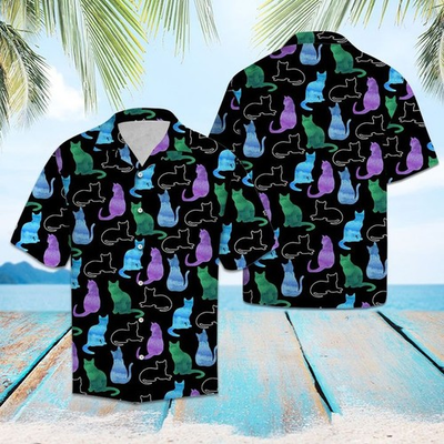 #ad #ad Cat Color Shadow Hawaiian Shirt For Men Summer Button Up $22.49