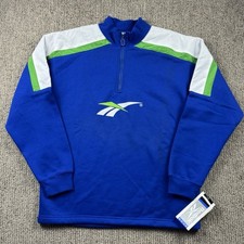 VTG Reebok Youth Boys L Mens S Womens M 1/2 Zip Pullover Fleece Deadstock Blue