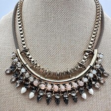 Vintage 90s Express Gold Tone Rhinestone Bib Necklace Statement Fashion Jewelry
