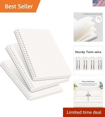 Sturdy A5 Graph Grid Notebooks 3-Pack, 100 GSM Acid-Free, Ideal for Engineering