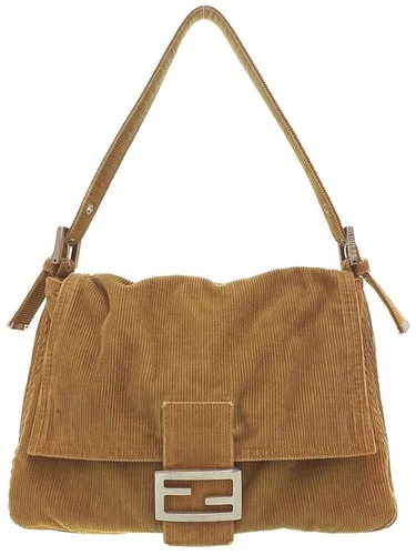 Fendi Mamma Baguette 26325 Corduroy Brown Shoulder Bag Women's #TB980