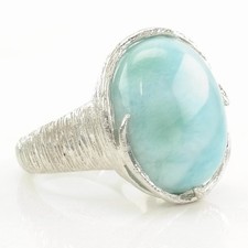 Sterling Silver Ring Larimar Large Sky blue Size 7