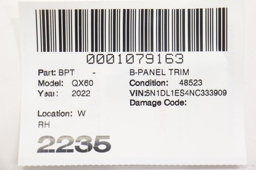 2022 - 2025 INFINITI QX60 RIGHT SIDE B PILLAR LOWER TRIM PANEL OEM 769156TA0A - Picture 11 of 11