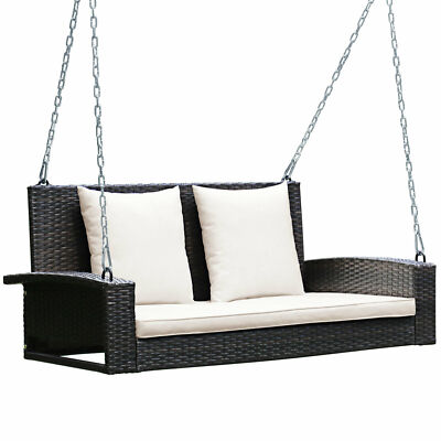 Costway 2-Person Patio Rattan Hanging Porch Swing Bench Chair