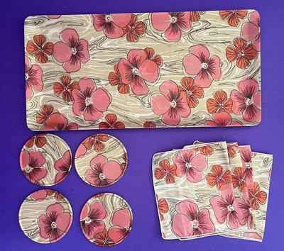 Vintage Drulane Appetizer Cocktail Set Tray Coasters Napkins Never Used SALE!