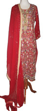 Ladies NEW Pakistani Indian bridal red kamiz Salwar heavily embellished Small