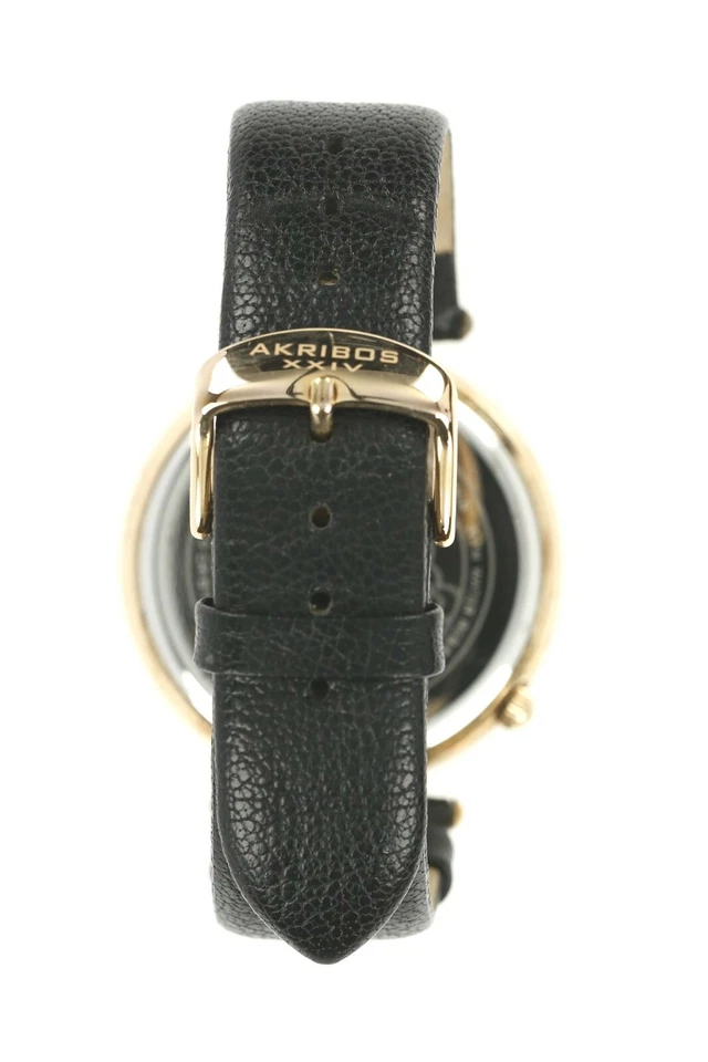 Akribos XXIV Women's Fiora Diamond Floral Black Leather Watch 137948 - Image 3 of 4