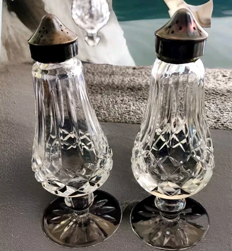 Vintage Pair Of Waterford Lismore Crystal Footed Salt And Pepper Shakers