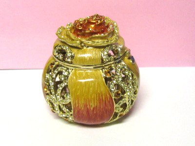 Swarovski Enameled Pewter 24K Gold LARGE ROSE Hinged